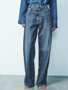 Classic Wide-Leg  / High-Waist Women’s Jeans - with cross over detail